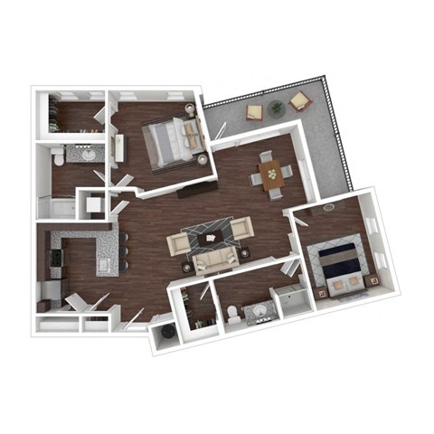Floor plan for 2 beds, 2 baths, 1169 sqft